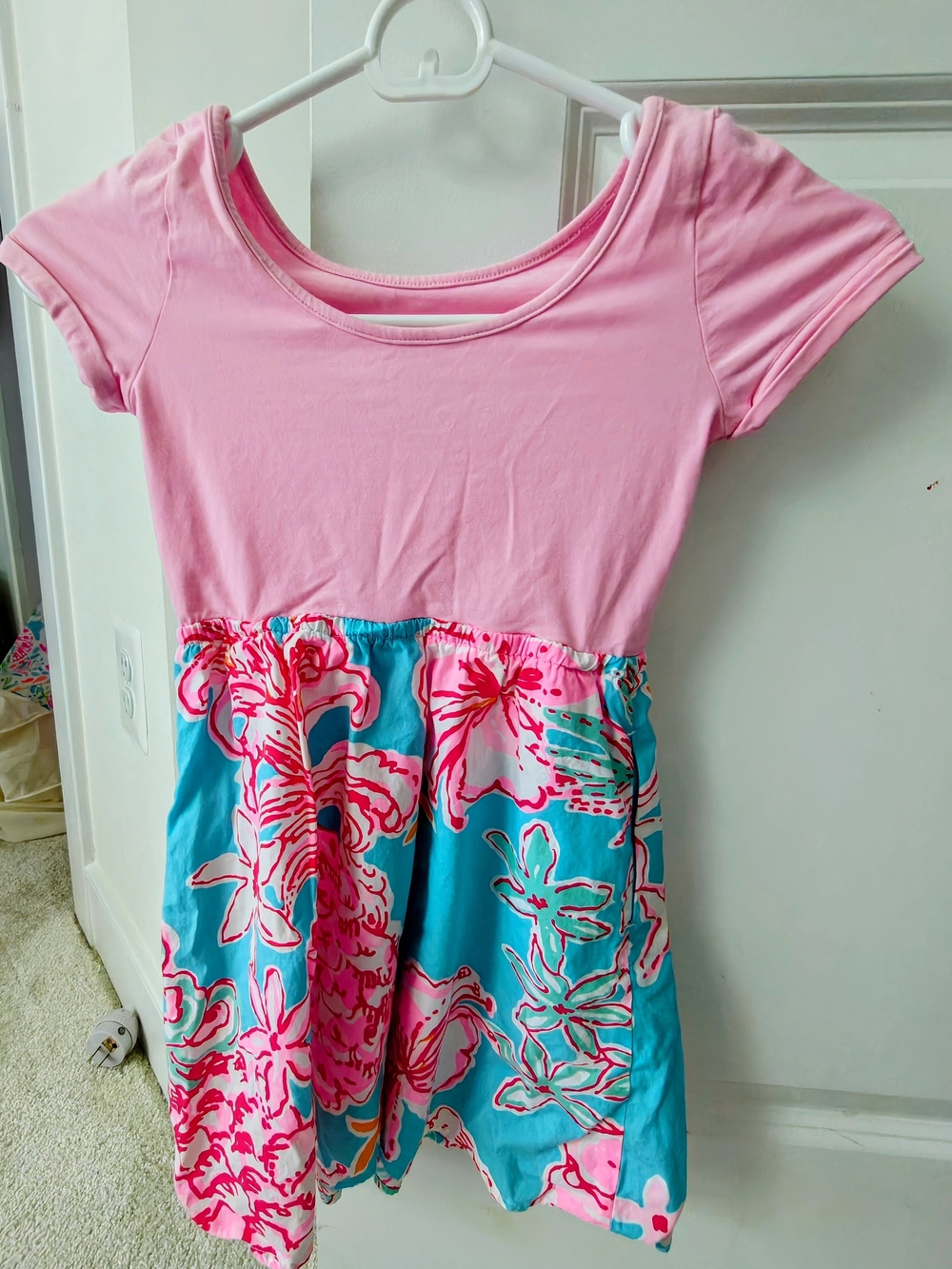 Lilly Pulitzer Pink Top with Turquoise Floral Skirt Dress